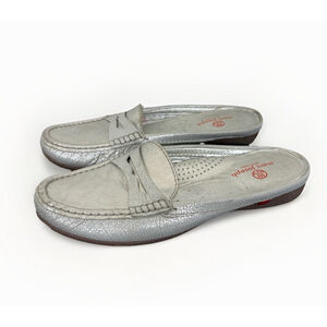 Marc Joseph NY Slip In Mule Union Loafers Shoes Sz 8.5 Silver Metallic Moccasin